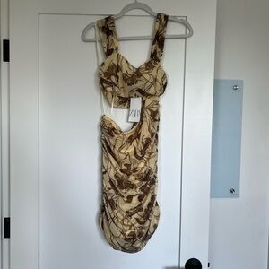 Zara Backless Dress in Brown and Cream